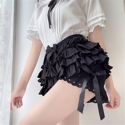 شورت نسائي مكشكش من Lolita Pumpkin شورت بناتي Kawaii Bloomers Maid Security سروال قصير بخصر مطاطي لوليتا تحت الفساتين (اللون: أسود، الحجم: S (40 كجم-50 كجم)) in Saudi Arabia
