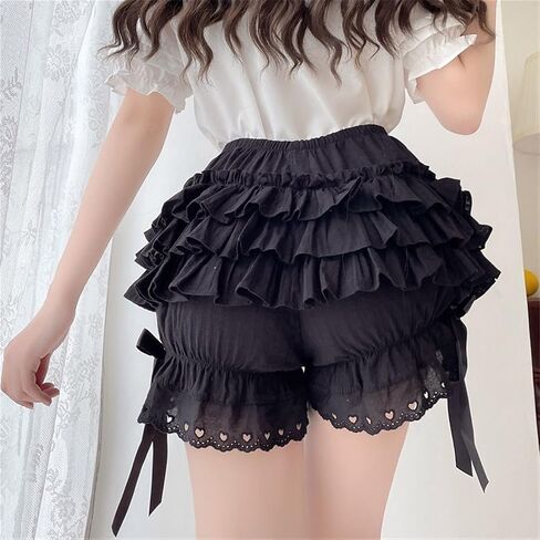 شورت نسائي مكشكش من Lolita Pumpkin شورت بناتي Kawaii Bloomers Maid Security سروال قصير بخصر مطاطي لوليتا تحت الفساتين (اللون: أسود، الحجم: S (40 كجم-50 كجم)) in Saudi Arabia
