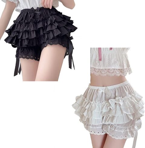 شورت نسائي مكشكش من Lolita Pumpkin شورت بناتي Kawaii Bloomers Maid Security سروال قصير بخصر مطاطي لوليتا تحت الفساتين (اللون: أسود، الحجم: S (40 كجم-50 كجم)) in Kuwait
