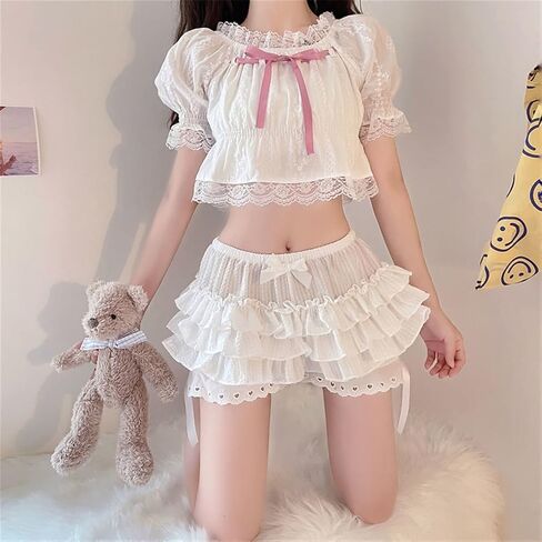 شورت نسائي مكشكش من Lolita Pumpkin شورت بناتي Kawaii Bloomers Maid Security سروال قصير بخصر مطاطي لوليتا تحت الفساتين (اللون: أسود، الحجم: S (40 كجم-50 كجم)) in Kuwait