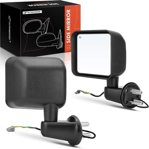 A-Premium Side View Door Mirror - Compatible with Jeep JK Series Wrangler 2011 2012 2013 - Manual Folding Heated Telescoping Black - with Power Glass - Pair Set in Saudi Arabia