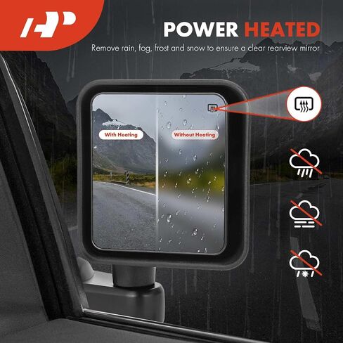 A-Premium Side View Door Mirror - Compatible with Jeep JK Series Wrangler 2011 2012 2013 - Manual Folding Heated Telescoping Black - with Power Glass - Pair Set in Saudi Arabia