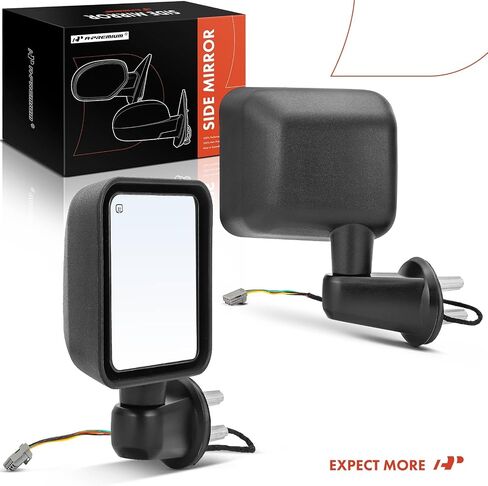 A-Premium Side View Door Mirror - Compatible with Jeep JK Series Wrangler 2011 2012 2013 - Manual Folding Heated Telescoping Black - with Power Glass - Pair Set in Saudi Arabia