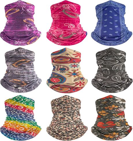 Unisex 9PCS Paisley Balaclavas Headwear Bandana Neck Gaiter Sports Tube UV Sewing Face Mask Headband Elastic Reusable Multifunctional Magic Scarf Balaclava for Women in Kuwait