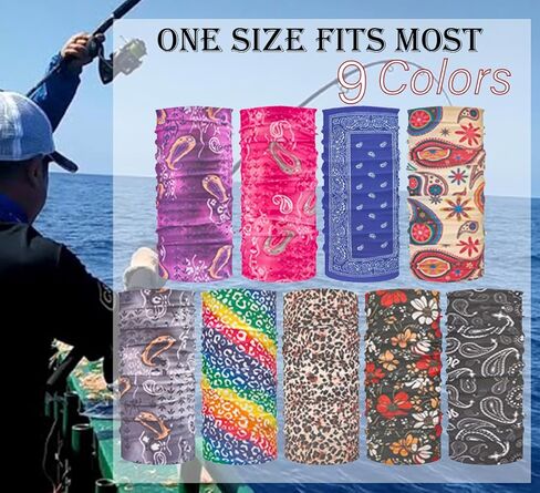 Unisex 9PCS Paisley Balaclavas Headwear Bandana Neck Gaiter Sports Tube UV Sewing Face Mask Headband Elastic Reusable Multifunctional Magic Scarf Balaclava for Women in Kuwait