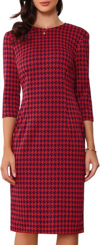 فستان Allegra k vintage houndstooth للسيدات الأنيقة 3/4 فساتين عمل bodycon in Kuwait