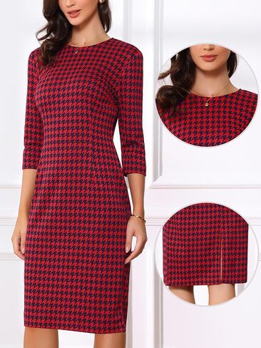 فستان Allegra k vintage houndstooth للسيدات الأنيقة 3/4 فساتين عمل bodycon in Kuwait