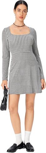 CIDER Gingham Long Sleeve Dress Square Neck A Line Mini Dress in Saudi Arabia