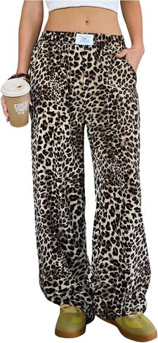 Girl's Leopard Pants Patched Straight Leg Baggy Sweatpants Elastic Waist Long Track Pants Joggers in Saudi Arabia