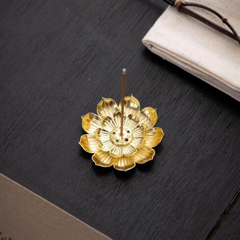 Incense Holder, Incense Burner for Sticks, Golden Metal Lotus - Shaped, Removable 2 - in - 1 with 2.11mm & 1.43mm Holes for Stick and Coil Incense, Easy Clean in Saudi Arabia