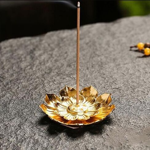 Incense Holder, Incense Burner for Sticks, Golden Metal Lotus - Shaped, Removable 2 - in - 1 with 2.11mm & 1.43mm Holes for Stick and Coil Incense, Easy Clean in Saudi Arabia