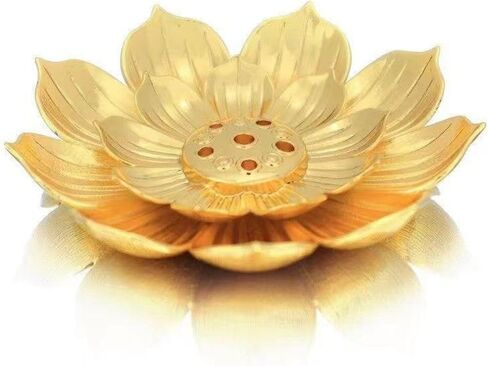 Incense Holder, Incense Burner for Sticks, Golden Metal Lotus - Shaped, Removable 2 - in - 1 with 2.11mm & 1.43mm Holes for Stick and Coil Incense, Easy Clean in Saudi Arabia