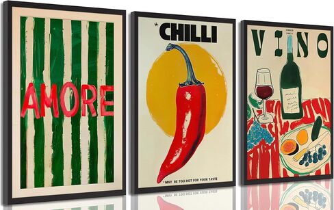 3Pcs Vintage kitchen Canvas Wall Art Abstract Dinner Table Food Wall Decor Colorful Food Lover Maybe Too Hot for Your Taste Poster Print Artwork for Dining Hotel Kitchen Modern Home Decoration in Saudi Arabia