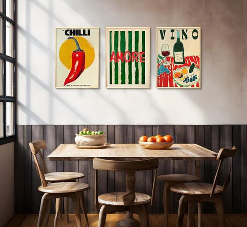 3Pcs Vintage kitchen Canvas Wall Art Abstract Dinner Table Food Wall Decor Colorful Food Lover Maybe Too Hot for Your Taste Poster Print Artwork for Dining Hotel Kitchen Modern Home Decoration in Saudi Arabia