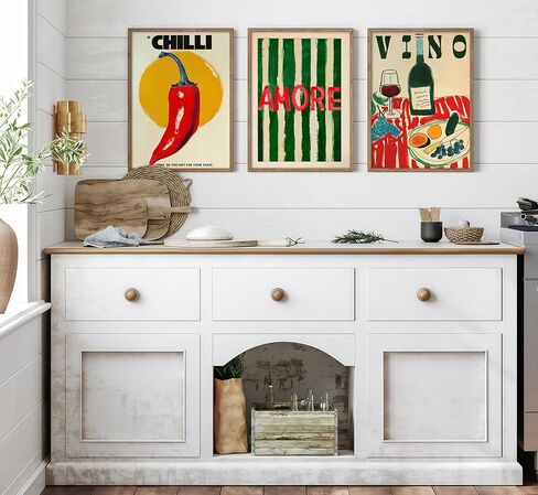 3Pcs Vintage kitchen Canvas Wall Art Abstract Dinner Table Food Wall Decor Colorful Food Lover Maybe Too Hot for Your Taste Poster Print Artwork for Dining Hotel Kitchen Modern Home Decoration in Saudi Arabia