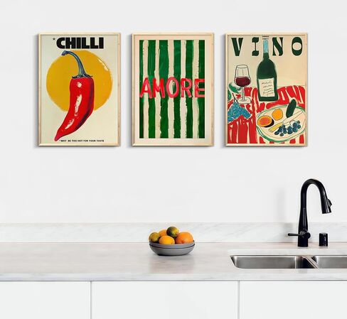 3Pcs Vintage kitchen Canvas Wall Art Abstract Dinner Table Food Wall Decor Colorful Food Lover Maybe Too Hot for Your Taste Poster Print Artwork for Dining Hotel Kitchen Modern Home Decoration in Saudi Arabia