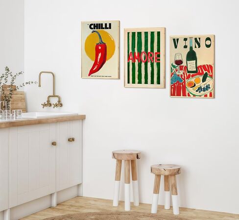 3Pcs Vintage kitchen Canvas Wall Art Abstract Dinner Table Food Wall Decor Colorful Food Lover Maybe Too Hot for Your Taste Poster Print Artwork for Dining Hotel Kitchen Modern Home Decoration in Saudi Arabia