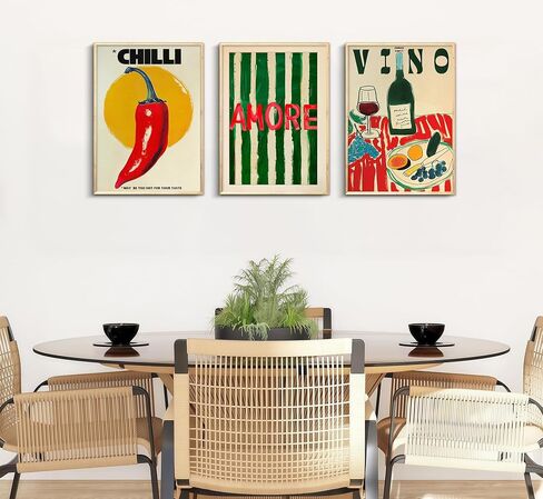3Pcs Vintage kitchen Canvas Wall Art Abstract Dinner Table Food Wall Decor Colorful Food Lover Maybe Too Hot for Your Taste Poster Print Artwork for Dining Hotel Kitchen Modern Home Decoration in Saudi Arabia