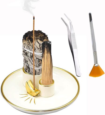 4 in 1 Incense and Candle Holder for Burning Sage, Palo Santo - 5.4" Ceramic Ash Catcher Tray for Meditation Room (Lotus Shaped) in Saudi Arabia