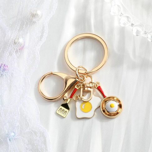 Fried Egg Keychain with Pan and Spatula Charm Kitchen Themed Accessory for Women Cooking Lovers Gift in Saudi Arabia
