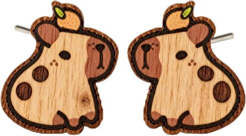 Wood Stud Earrings for Women Handmade Wooden Jewelry Gifts Quirky Cute Stud Hypoallergenic Earring in Saudi Arabia