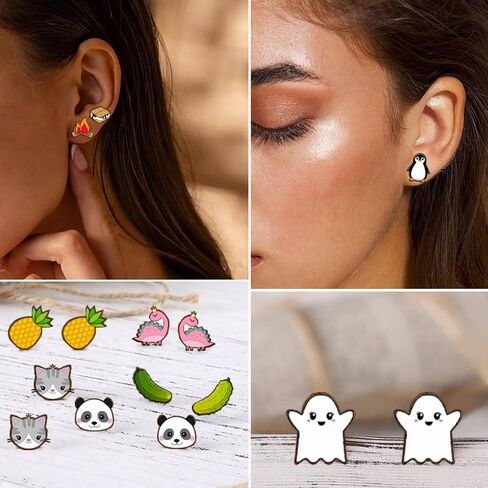 Wood Stud Earrings for Women Handmade Wooden Jewelry Gifts Quirky Cute Stud Hypoallergenic Earring in Saudi Arabia