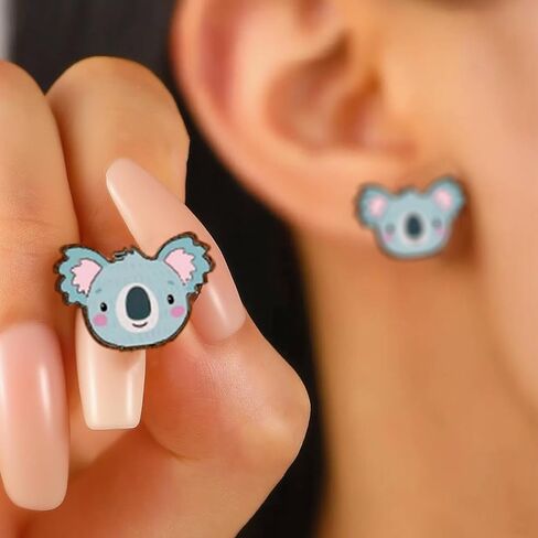 Wood Stud Earrings for Women Handmade Wooden Jewelry Gifts Quirky Cute Stud Hypoallergenic Earring in Saudi Arabia