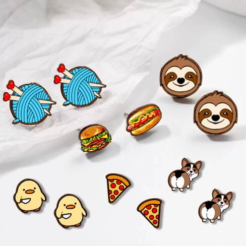 Wood Stud Earrings for Women Handmade Wooden Jewelry Gifts Quirky Cute Stud Hypoallergenic Earring in Saudi Arabia