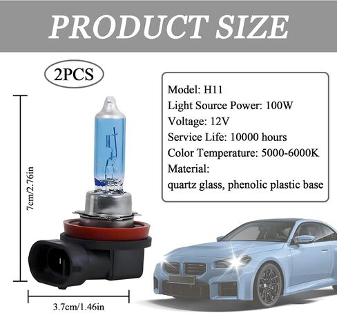 vvag 2 PCS 9005 Car Halogen Bulb,Ultra White Light Bulbs, 12V 100W Front Fog Light Bulbs,Car High Beam Low Beam Bulb, Car Lights Replacement Kit,Universal for Most Cars, SUVs and Vans (White #9005) in Saudi Arabia