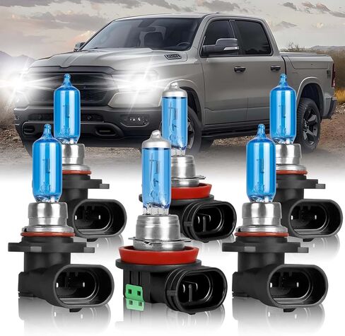 مناسب لـ DODGE RAM 1500 2500 3500 4-مصابيح أمامية (2009-2018) مصابيح هالوجين، 9005 H11 شعاع عالي منخفض + 9145 مصابيح ضباب، حزمة من 6 in Kuwait