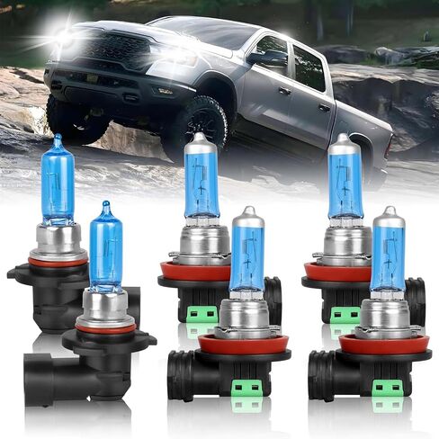مناسب لـ DODGE RAM 1500 2500 3500 4-مصابيح أمامية (2009-2018) مصابيح هالوجين، 9005 H11 شعاع عالي منخفض + 9145 مصابيح ضباب، حزمة من 6 in Kuwait
