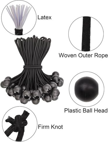 Ball Bungee Cords 6 Inch - 100 Pcs Small Bungee Cords with Balls, Mini Bungee Balls Heavy Duty Outdoor for Tarp, Canopy, Camping, Tent (White) in Saudi Arabia