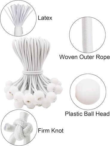 Ball Bungee Cords 6 Inch - 100 Pcs Small Bungee Cords with Balls, Mini Bungee Balls Heavy Duty Outdoor for Tarp, Canopy, Camping, Tent (White) in Saudi Arabia