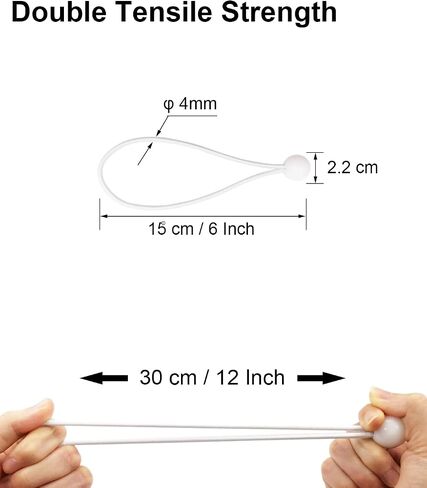 Ball Bungee Cords 6 Inch - 100 Pcs Small Bungee Cords with Balls, Mini Bungee Balls Heavy Duty Outdoor for Tarp, Canopy, Camping, Tent (White) in Saudi Arabia