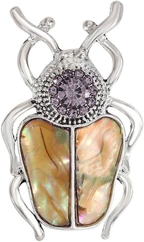 Vintage Rhinestones Crystal Beetle Bug Ename Insect Scarab Brooch Pin Silvery Tone Abalone Shell Cicada Lapel Pin Accessories for Men Women in Saudi Arabia