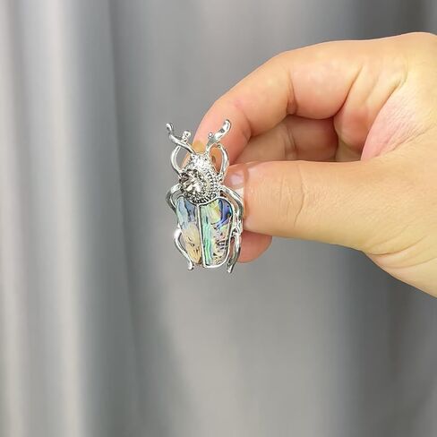 Vintage Rhinestones Crystal Beetle Bug Ename Insect Scarab Brooch Pin Silvery Tone Abalone Shell Cicada Lapel Pin Accessories for Men Women in Saudi Arabia