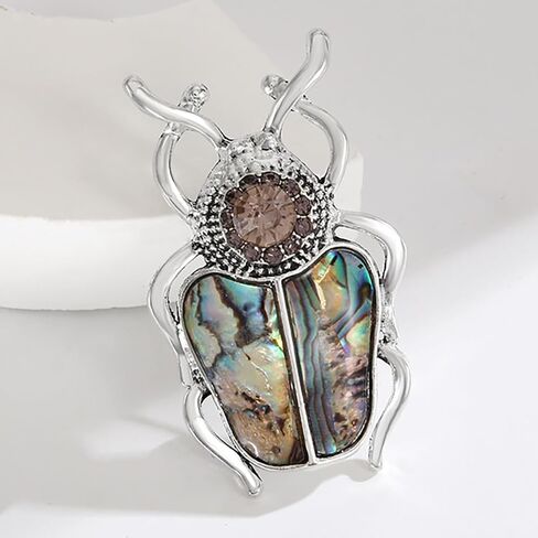 Vintage Rhinestones Crystal Beetle Bug Ename Insect Scarab Brooch Pin Silvery Tone Abalone Shell Cicada Lapel Pin Accessories for Men Women in Saudi Arabia