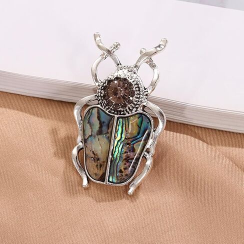 Vintage Rhinestones Crystal Beetle Bug Ename Insect Scarab Brooch Pin Silvery Tone Abalone Shell Cicada Lapel Pin Accessories for Men Women in Saudi Arabia