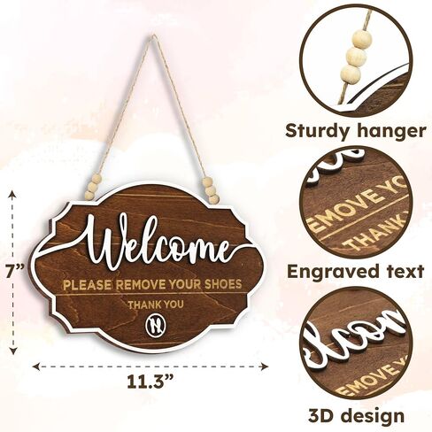 Please Remove Your Shoes Sign - 2 Pack Take Your Shoes Off Sign For Front Door, No Shoes Sign For House, Take Off Shoes Sign Wooden Wall Hanging Signs For Home Office Decorations in Kuwait