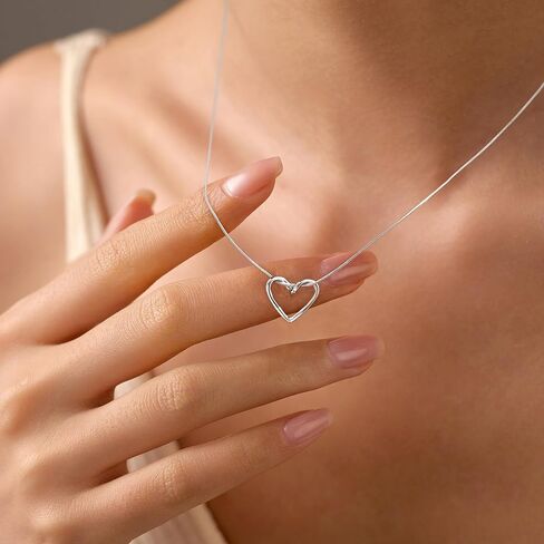 LOVECOM S925 Sterling Silver Heart Necklace for Women Dainty 14k Gold Plated CZ Love Heart Pendant Choker Necklaces Trendy Heart Chain Jewelry Birthday Teacher 2024 Graduation Gifts for Her Daughter in Kuwait