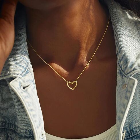 LOVECOM S925 Sterling Silver Heart Necklace for Women Dainty 14k Gold Plated CZ Love Heart Pendant Choker Necklaces Trendy Heart Chain Jewelry Birthday Teacher 2024 Graduation Gifts for Her Daughter in Kuwait