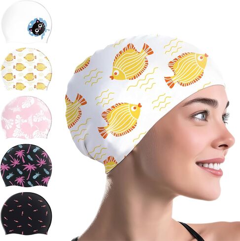 WAVEYU Swim Cap Silicone, Swimming Cap for Women, Cute Swim Caps for Girls in Saudi Arabia