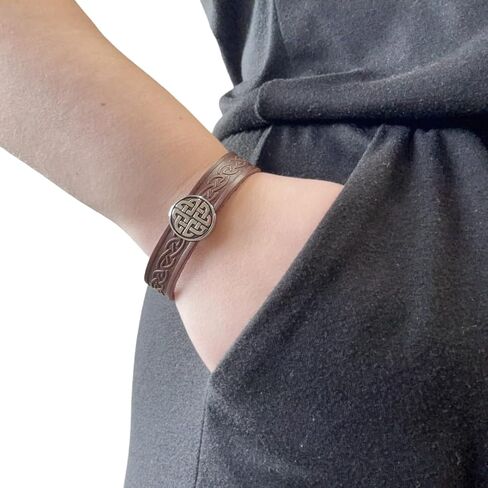 Briomhar Irish Leather Celtic Bracelet Unisex - Eternal Knot Cuff Made in Ireland in Saudi Arabia
