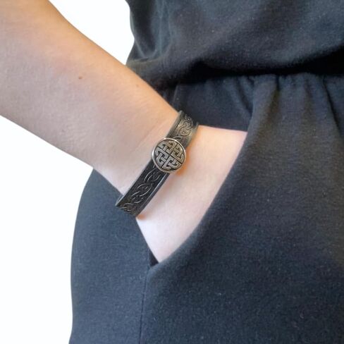 Briomhar Irish Leather Celtic Bracelet Unisex - Eternal Knot Cuff Made in Ireland in Saudi Arabia