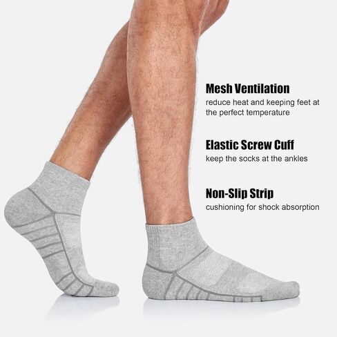 Lapulas Athletic Quarter Socks for Men Women, Cotton Mesh, Cushioned Arch Support, Non-Slip Running Ankle Design, 6 Pack in Kuwait