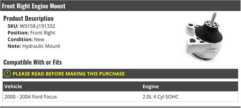 Front Right Passenger Side Hydraulic Engine Mount - Compatible with 2000-2004 Ford Focus 2.0L 4-Cylinder SOHC in Saudi Arabia