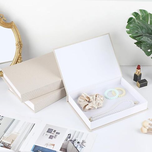 Hipiwe 3 Pack White Faux Book for Decoration Linen Photo Storage Boxes with Magnetic Cover Decorative Book Box for Jewelry Keepsake Passport Remote Control, 8.7 x 6.1 x 1.8 Inch in Saudi Arabia