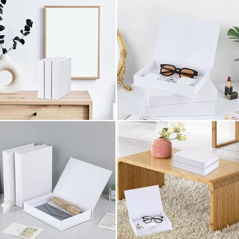 Hipiwe 3 Pack White Faux Book for Decoration Linen Photo Storage Boxes with Magnetic Cover Decorative Book Box for Jewelry Keepsake Passport Remote Control, 8.7 x 6.1 x 1.8 Inch in Saudi Arabia