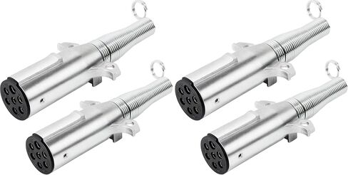 Oyviny Trailer-Side 7 Pin Round Trailer Plug with Extension Spring 2PCS, 7 Way Semi Trailer Plug Zinc Die-Cast with Cable Guard, Round 7 Pin Trailer Socket 7 Inch Length in Kuwait