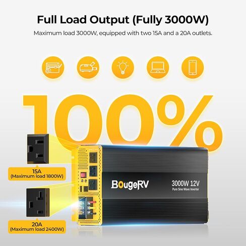 BougeRV 2000W Pure Sine Wave Inverter Convert 12V DC to 120V /110V AC, Fully 2000W Output, Built-in BT for BougeRV APP, Wired Remote Controller, Off-Grid Solar System, RV, Backup Power in Saudi Arabia